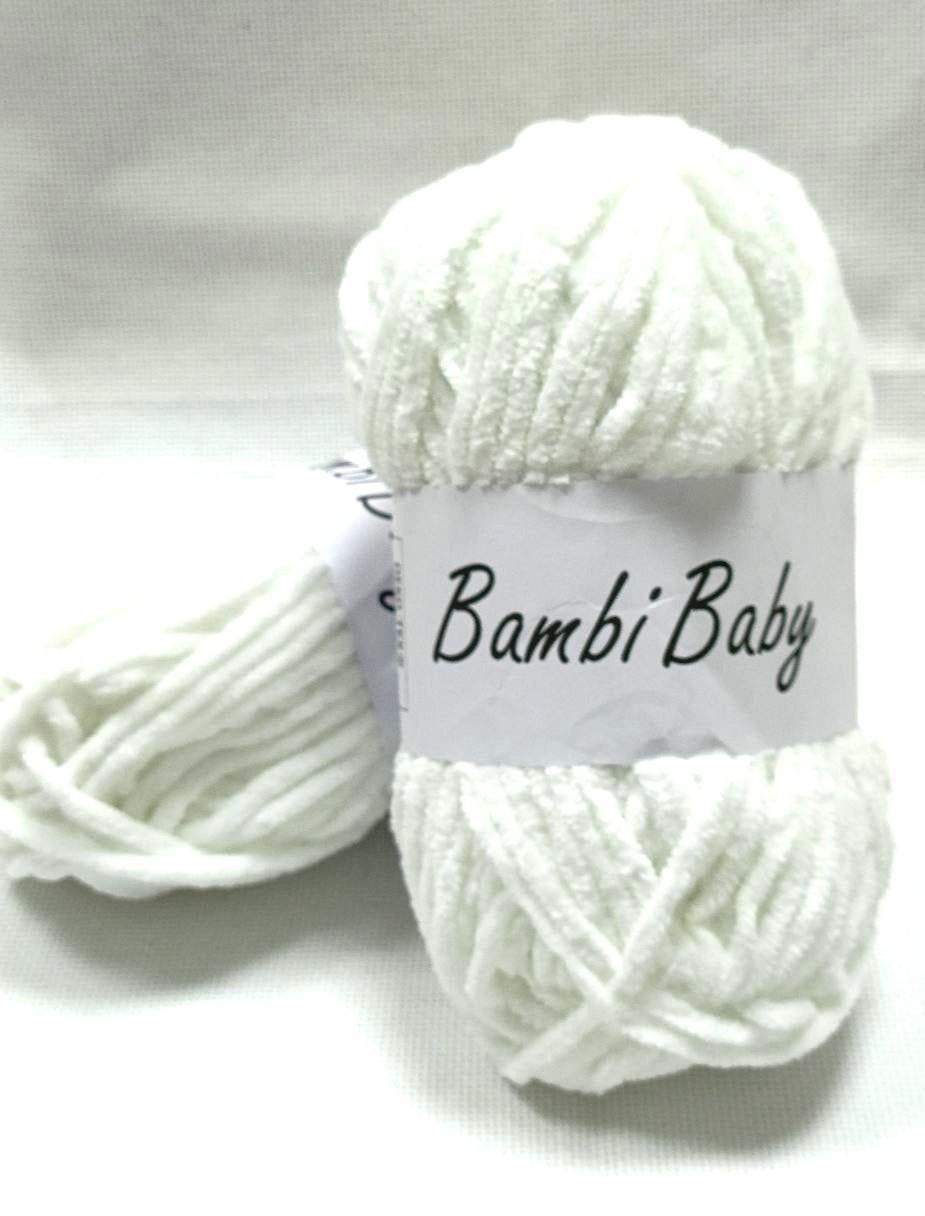 Пряжа плюшева Bambi Babi велюр 100 г 110 м Білий 02 (2308466401)
