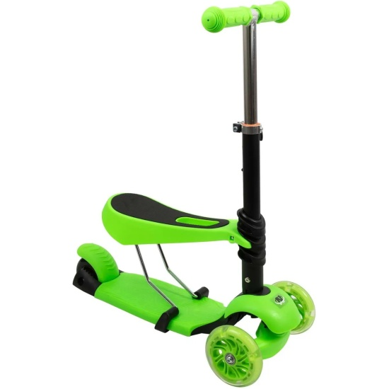 Детский самокат с сидением Best Scooter 3в1 до 40 кг с подсветкой передних колес и регулируемой высотой руля Зеленый