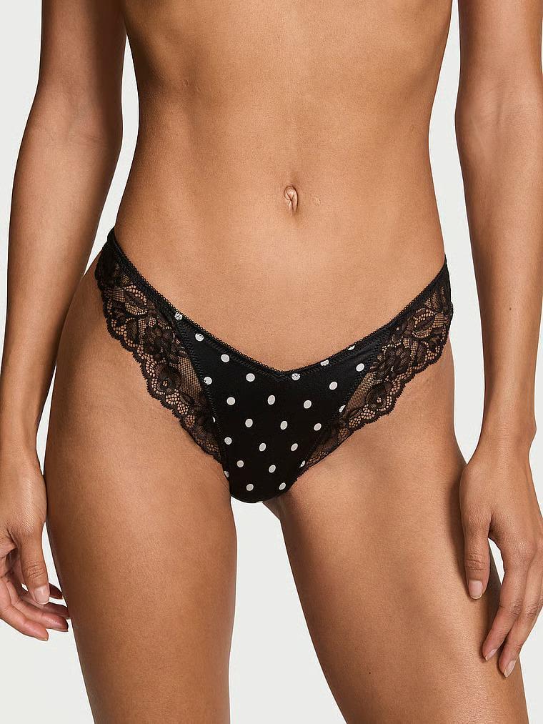Трусики стринги Victoria's Secret Rose Lace-Trim High-Leg Thong Panty M Черный (27193904)