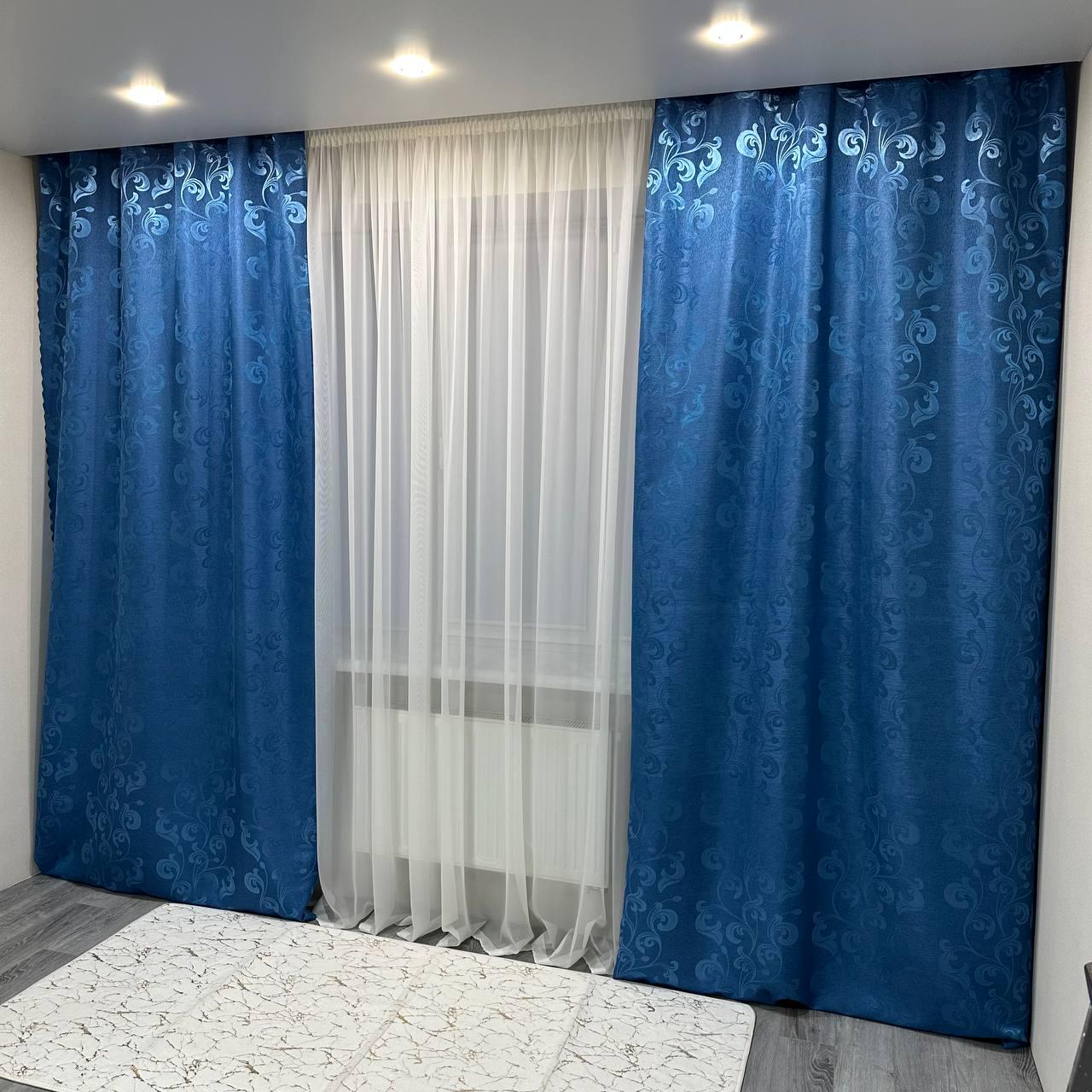 Штори Toscana жаккардові 1,5х2,7 м 2 шт. Синій - фото 3