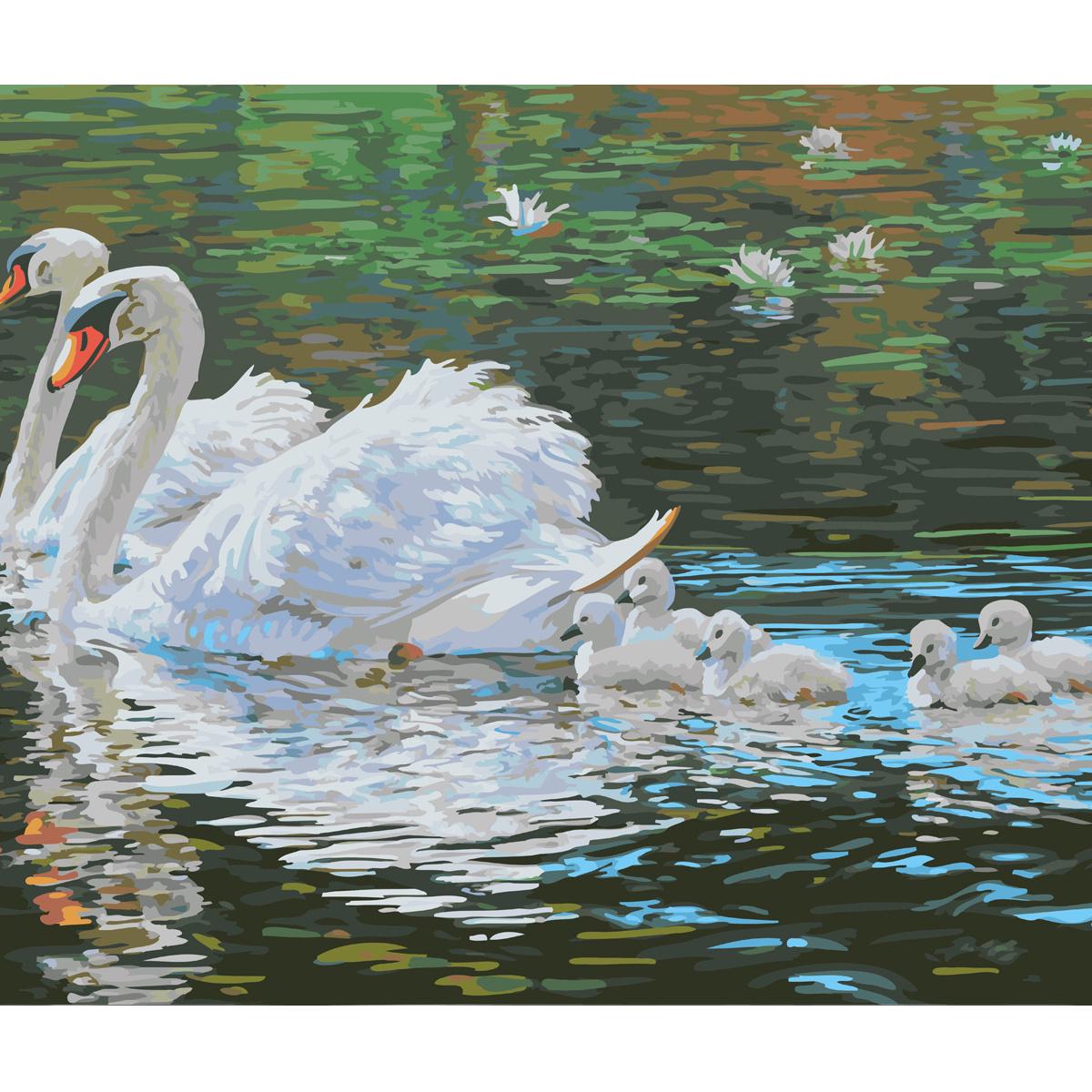 Картина по номерам Strateg Премиум Лебединая семья с лаком 40х50 см (SY6630)