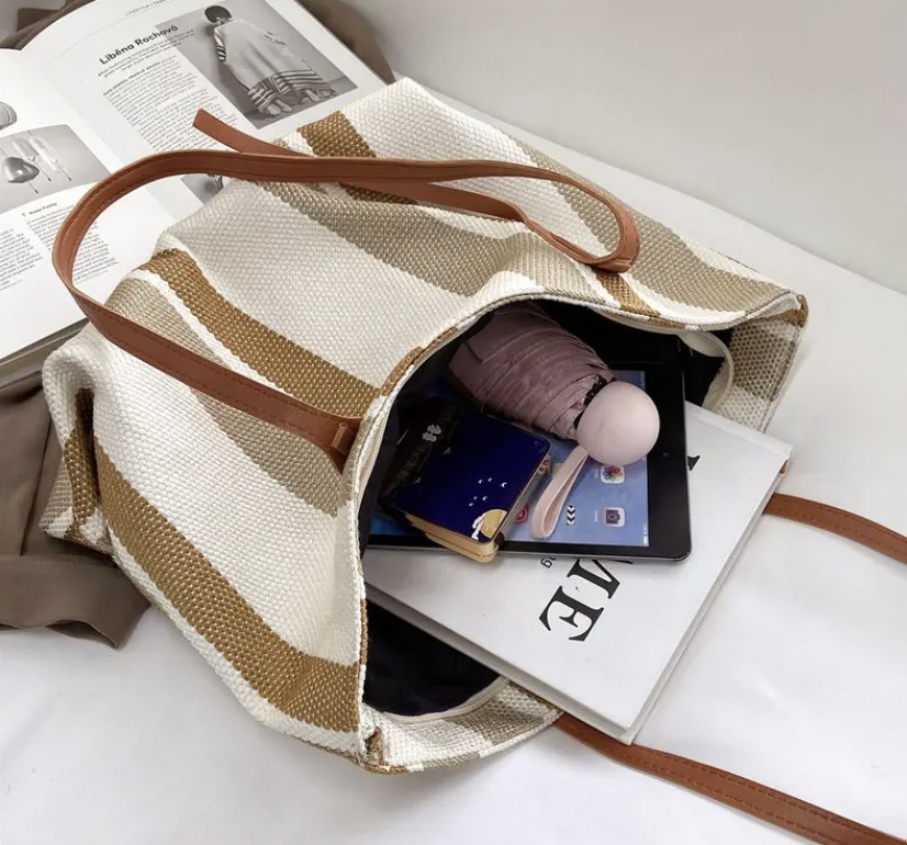 Женская сумка-тоут в полоску 26х33х15 см Серый (11436) - фото 4 Женская сумка-тоут в полоску 26х33х15 см Серый (11436) - фото 4