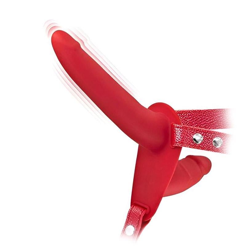 Вібрострапон двосторонній Fetish Tentation Enjoy Pain Vibrating Strap-On With Double Dildo 15 см Червоний (38191)