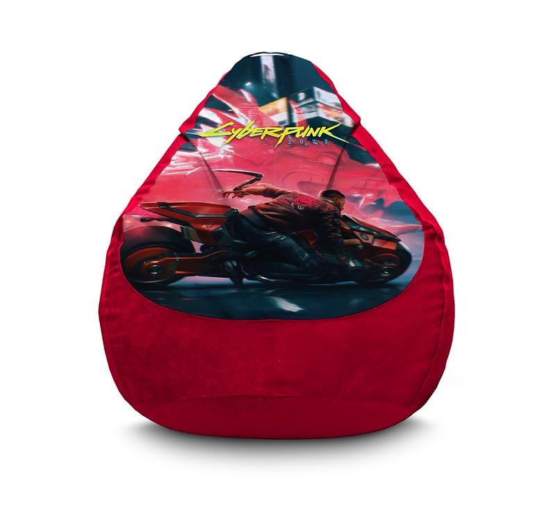 Кресло мешок iPuff Cyberpunk 2077 Motorcycle Флок XXXL 100х135 см Красный