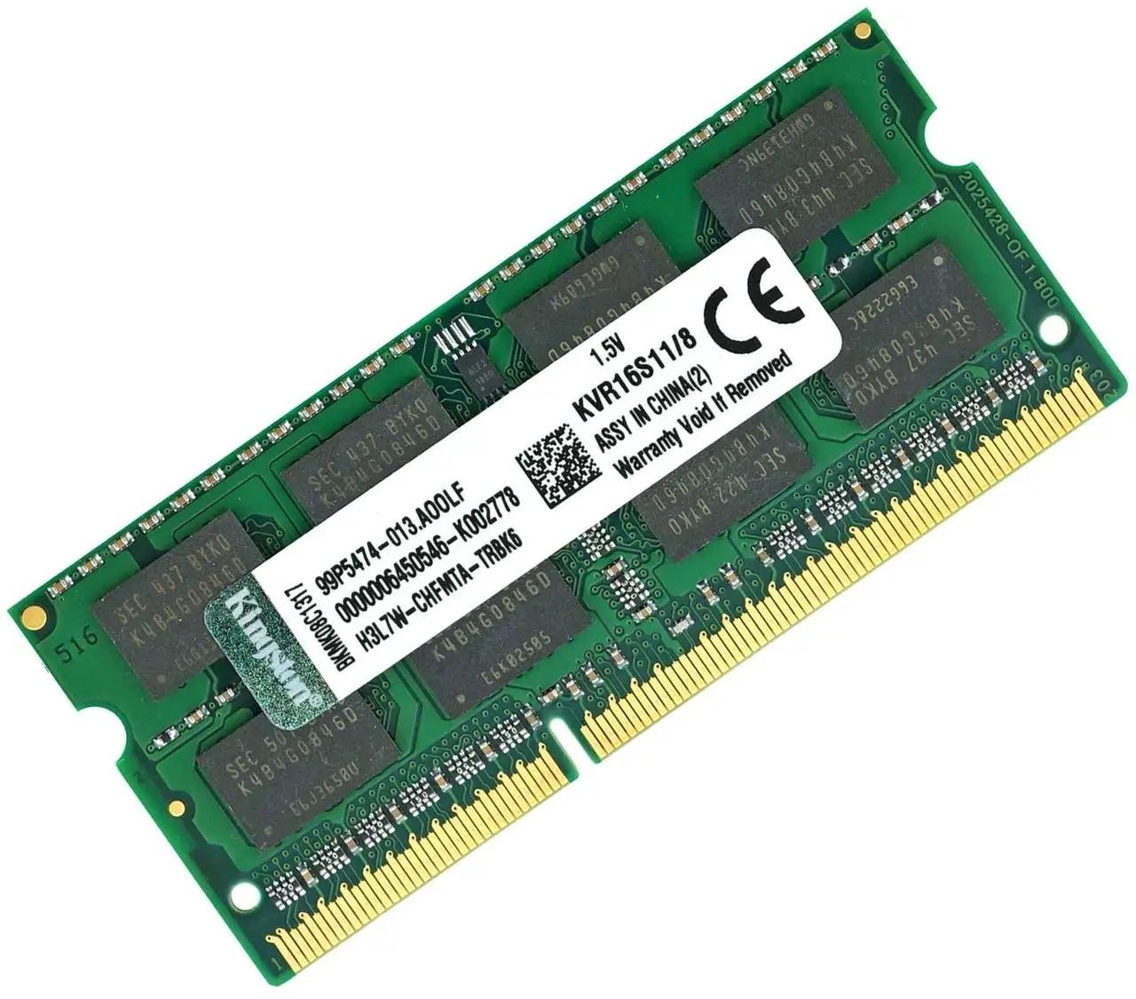 Оперативна пам'ять Kingston SODIMM DDR3 8GB 1600MHz, PC3-12800, 1.5V (KVR16S11/8)