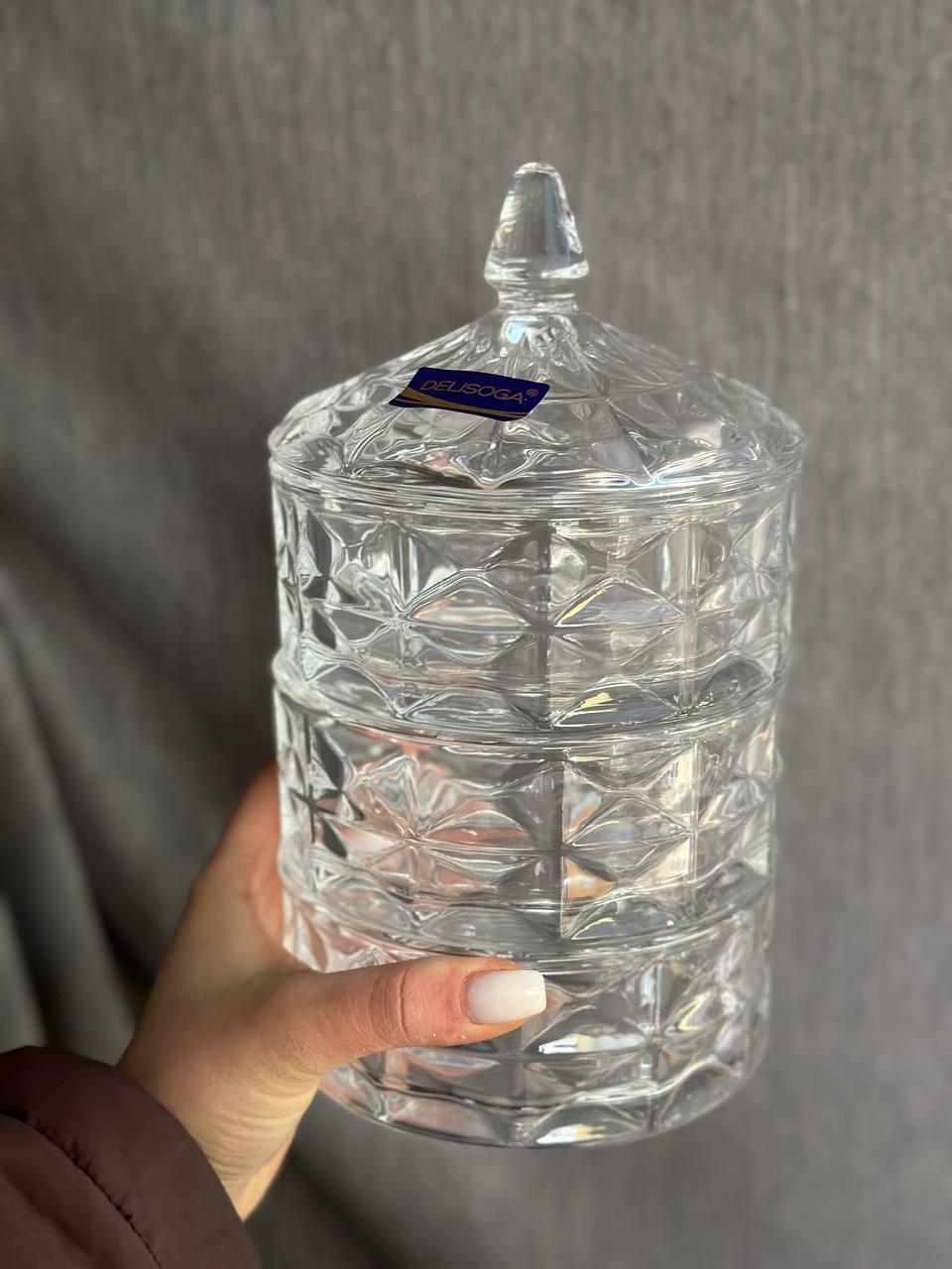 Сахарница-этажёрка Helios Вавилон стеклянная 3-х уровневая Прозрачный (5182) - фото 4 Сахарница-этажёрка Helios Вавилон стеклянная 3-х уровневая Прозрачный (5182) - фото 4