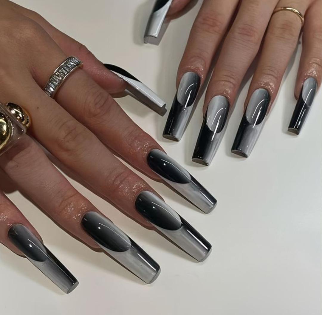 Накладные ногти со скотчем и пилочкой кошачий глаз Черный (077)