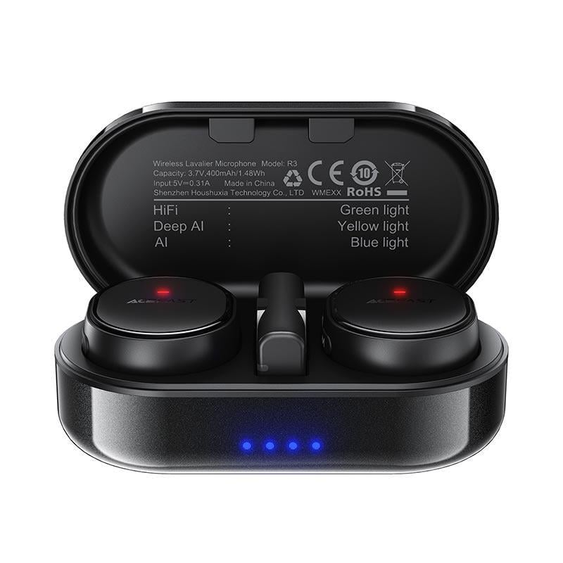 Петличный беспроводной микрофон с магнитным креплением Acefast R3 USB-C AI шумоподавления с кейсом 2 шт. Черный (18254)