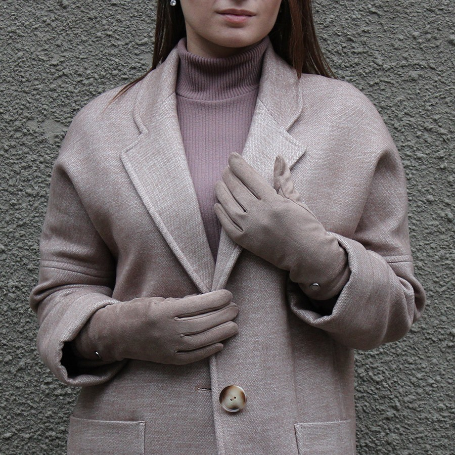 Рукавички жіночі зі штучної замші D1682-3T демісезонні 7,5"-8" Бежевий (2818732211) - фото 2 Рукавички жіночі зі штучної замші D1682-3T демісезонні 7,5"-8" Бежевий (2818732211) - фото 2