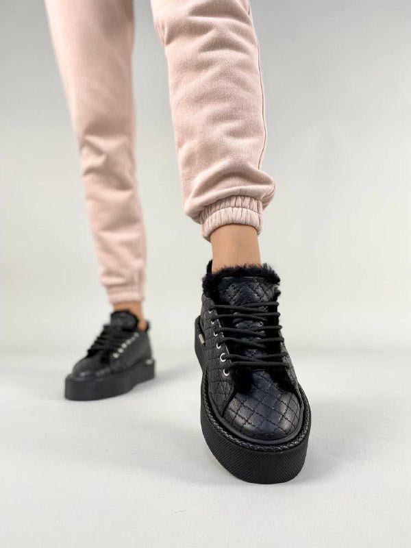 Кеды женские кожаные стеганные зимние р. 40 Черный (8508з/40) - фото 3