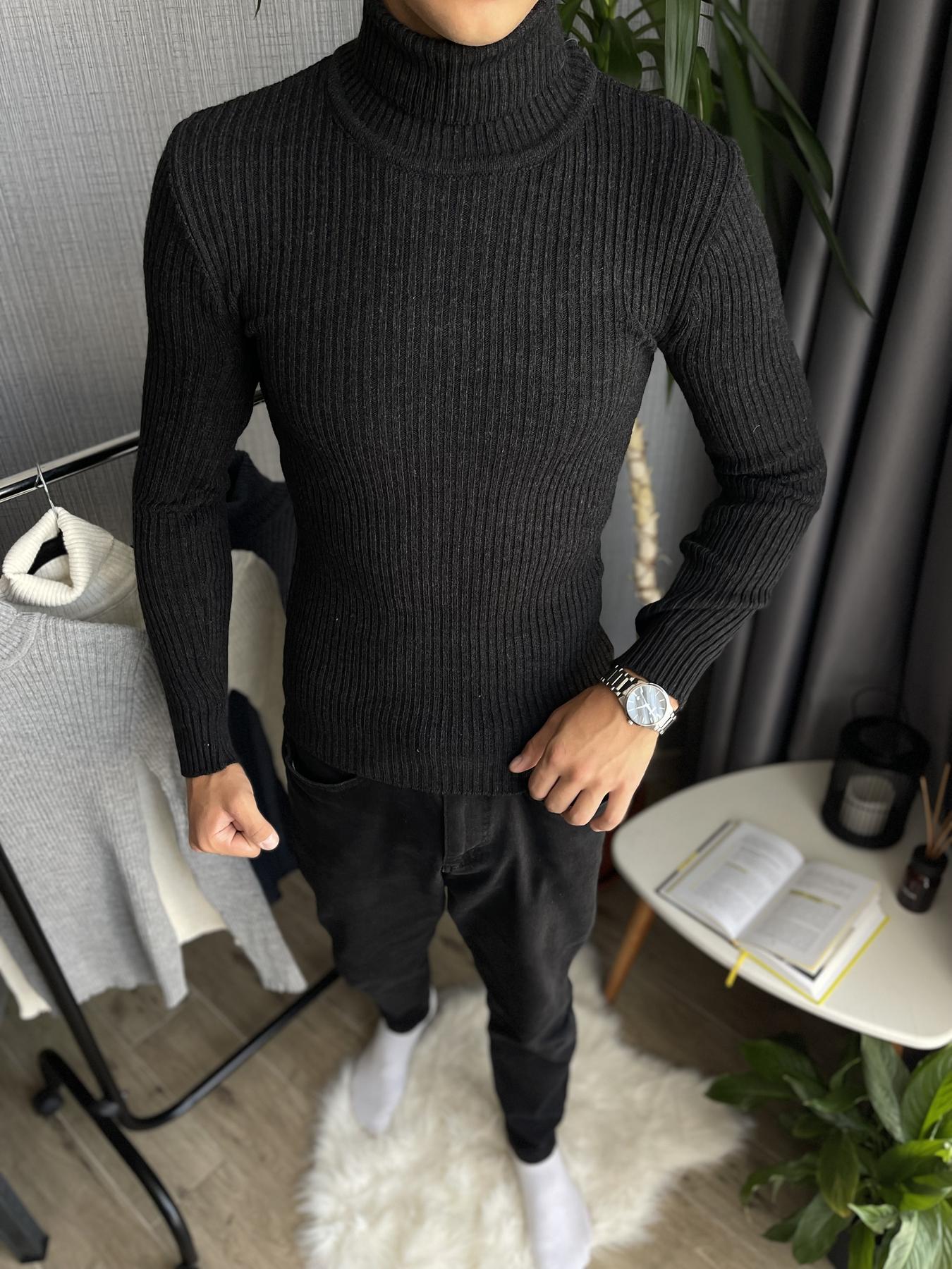 Гольф мужской в рубчик зимний с высоким горлом M Черный (25537/1/1) - фото 4 Гольф мужской в рубчик зимний с высоким горлом M Черный (25537/1/1) - фото 4