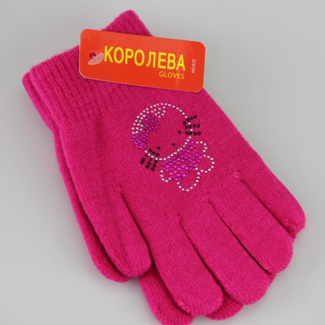 ᐉ Перчатки для девочки зимние шерстяные двойные 5-8 лет Малиновый (33660)