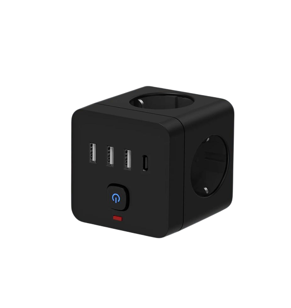 Сетевой Фильтр Тройник 7в1 с быстрой зарядкой 3 розетки/3 USB/1TYPE-C