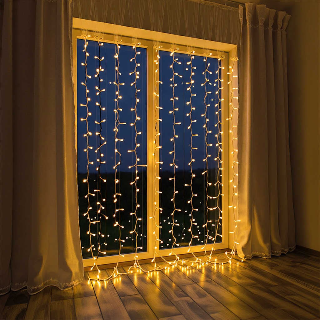 Гирлянда-штора новогодняя сетевая 3х2 м 144LED Черный/Желтый (ZWM32144LEDY)