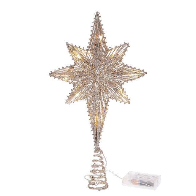 Верхушка металлическая на елку Flora Звезда с подсветкой 40 см Шампань (13126)