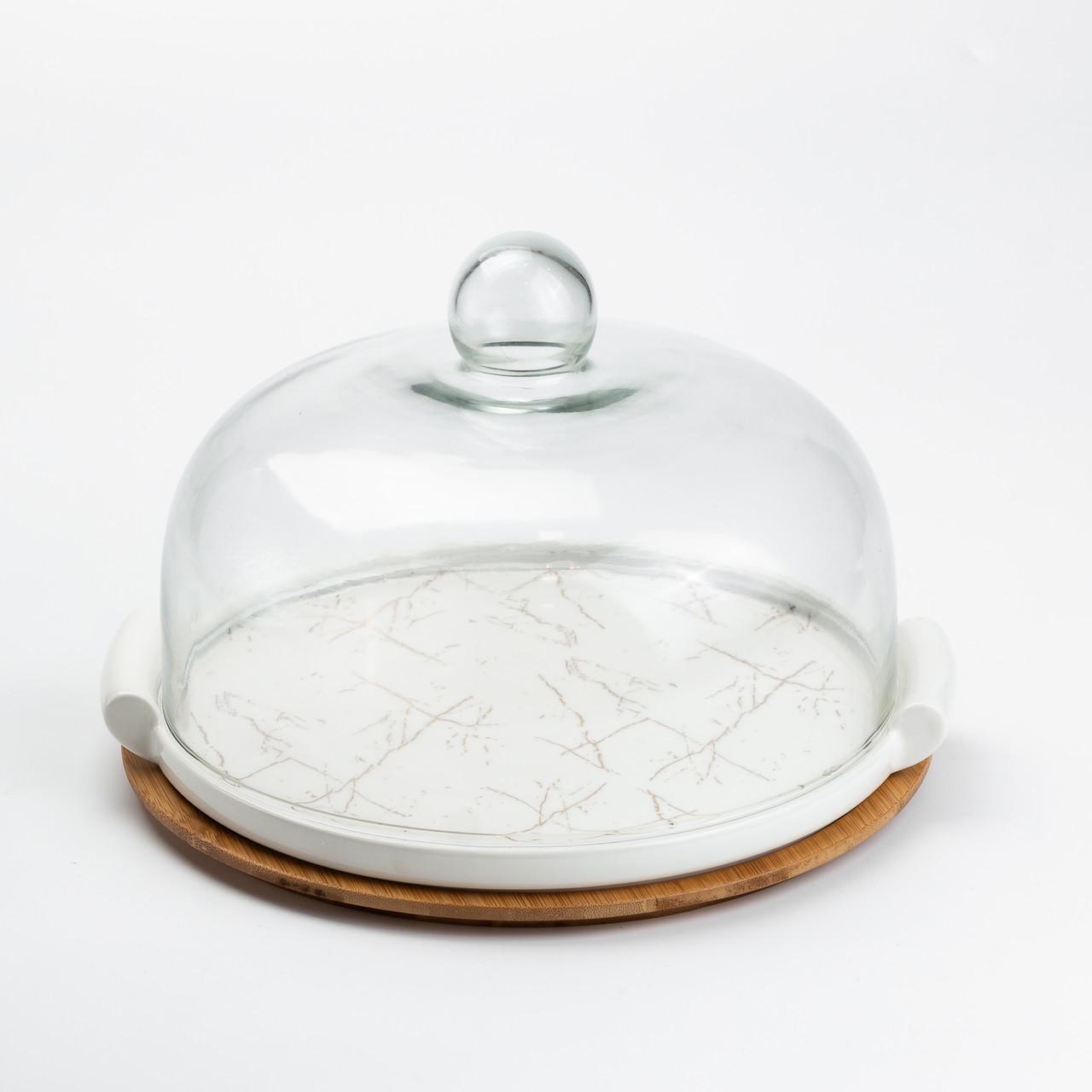 Тортовница керамическая со стеклянной крышкой 29 см (2450442750) - фото 2 Тортовница керамическая со стеклянной крышкой 29 см (2450442750) - фото 2