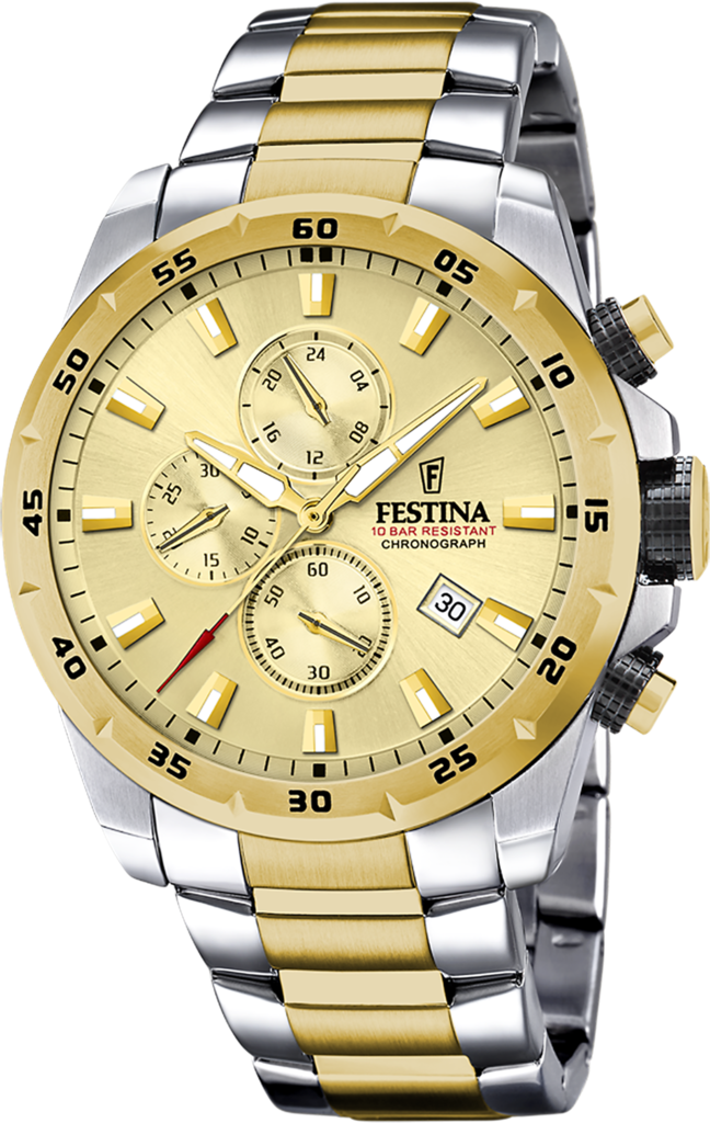 Наручные часы мужские Festina F20562/1 Chrono Sport со стальным корпусом WR 100 м и золотистым циферблатом