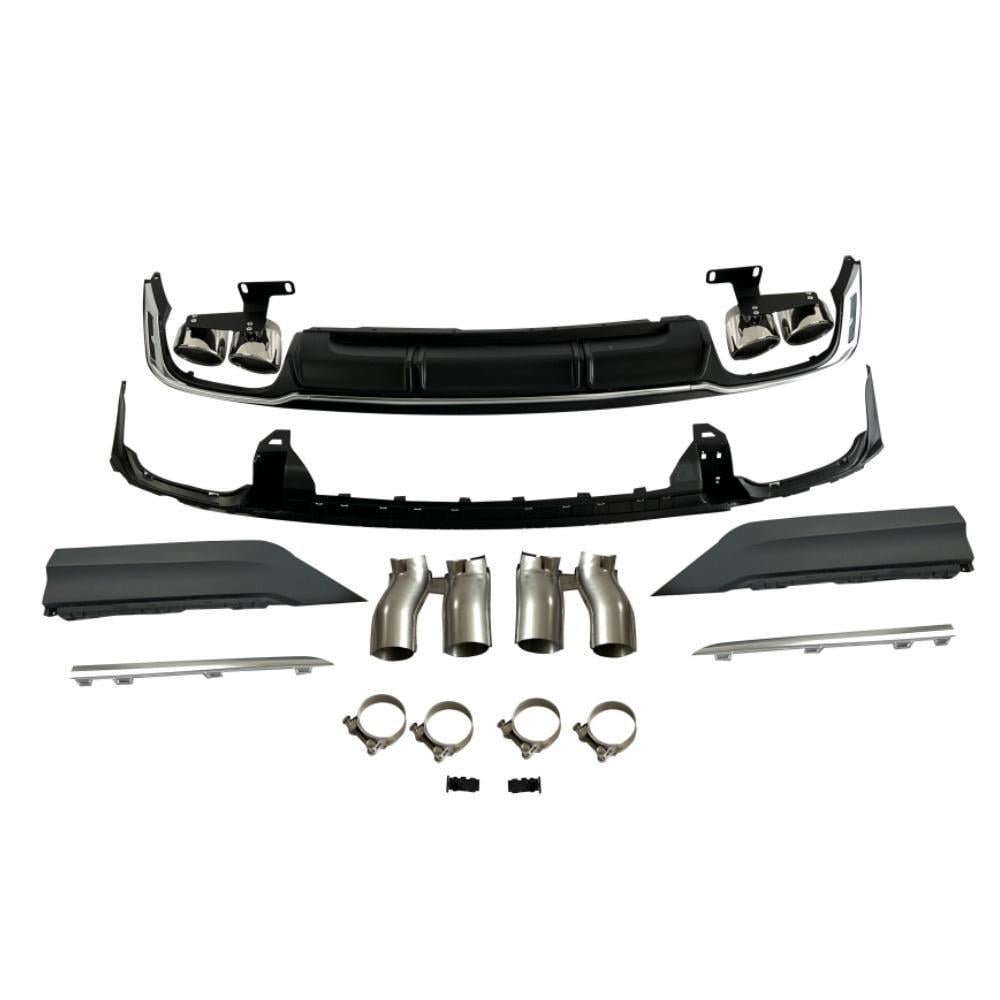 Диффузор задний с насадками S-Style 2022+ GT Tuning для Audi A8 2018- гг. ABS-пластик Черный (131913)