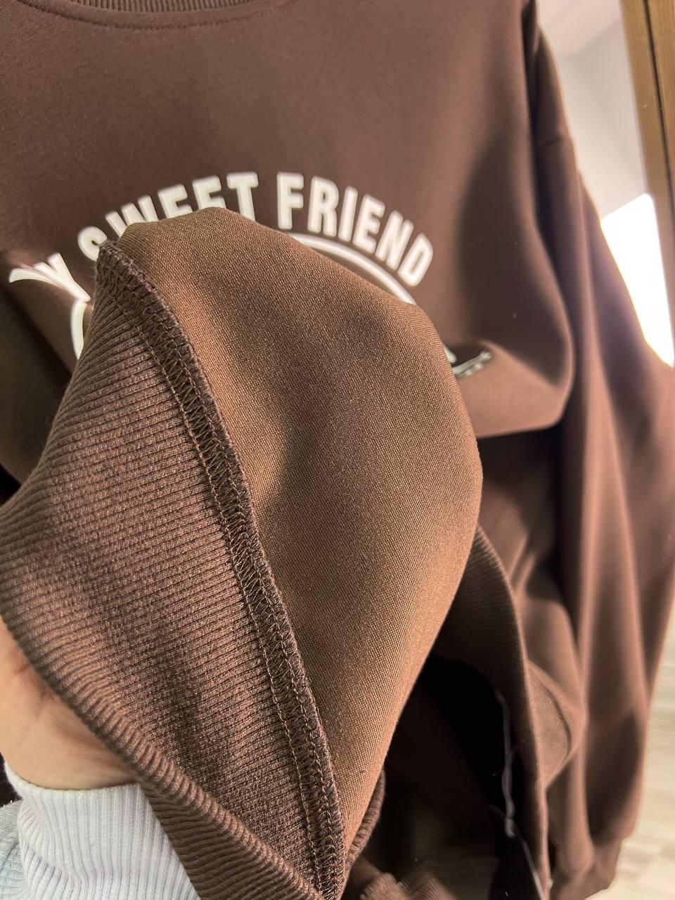 Свитшот женский A-N 25057 с рисунком мишкой впереди средней длины комфорт OS Шоколадный (3341) - фото 3 Свитшот женский A-N 25057 с рисунком мишкой впереди средней длины комфорт OS Шоколадный (3341) - фото 3