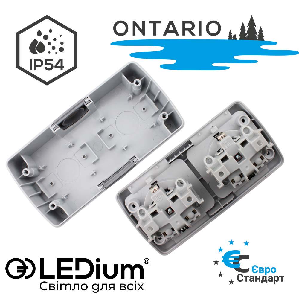 Розетка двомісна LEDium ONTARIO із заземленням IP54 (NR04) - фото 4