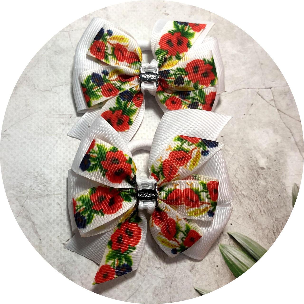 Бантики детские на резинке Украинский орнамент 7 см 2 шт. Белый (11475)