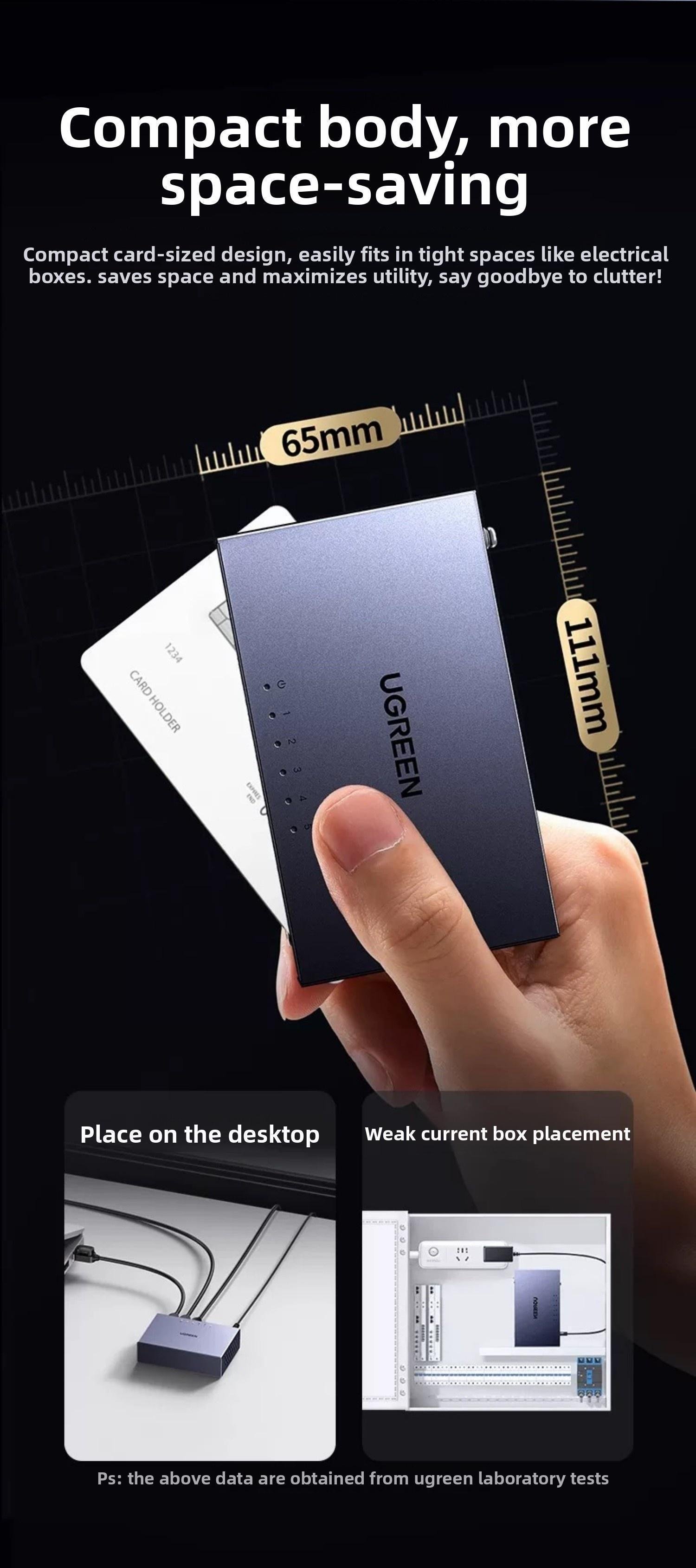 Коммутатор сетевой Ugreen 5 портов 1000 мбит/с 4kV (55466) - фото 3