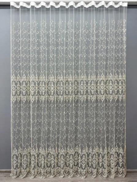 Тюль фатин Kort с вышивкой/люрексом Молочный/Золотистый (1568т)