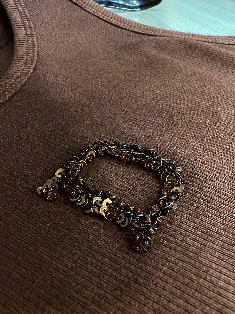 Женская майка AN 27035 в рубчик с вышивкой буквы D OS Коричневый (26794578) - фото 3 Женская майка AN 27035 в рубчик с вышивкой буквы D OS Коричневый (26794578) - фото 3