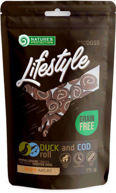 Ласощі Nature's Protection Lifestyle snacks for dogs duck and cod rolls рулети з качки і тріски для собак 75 г