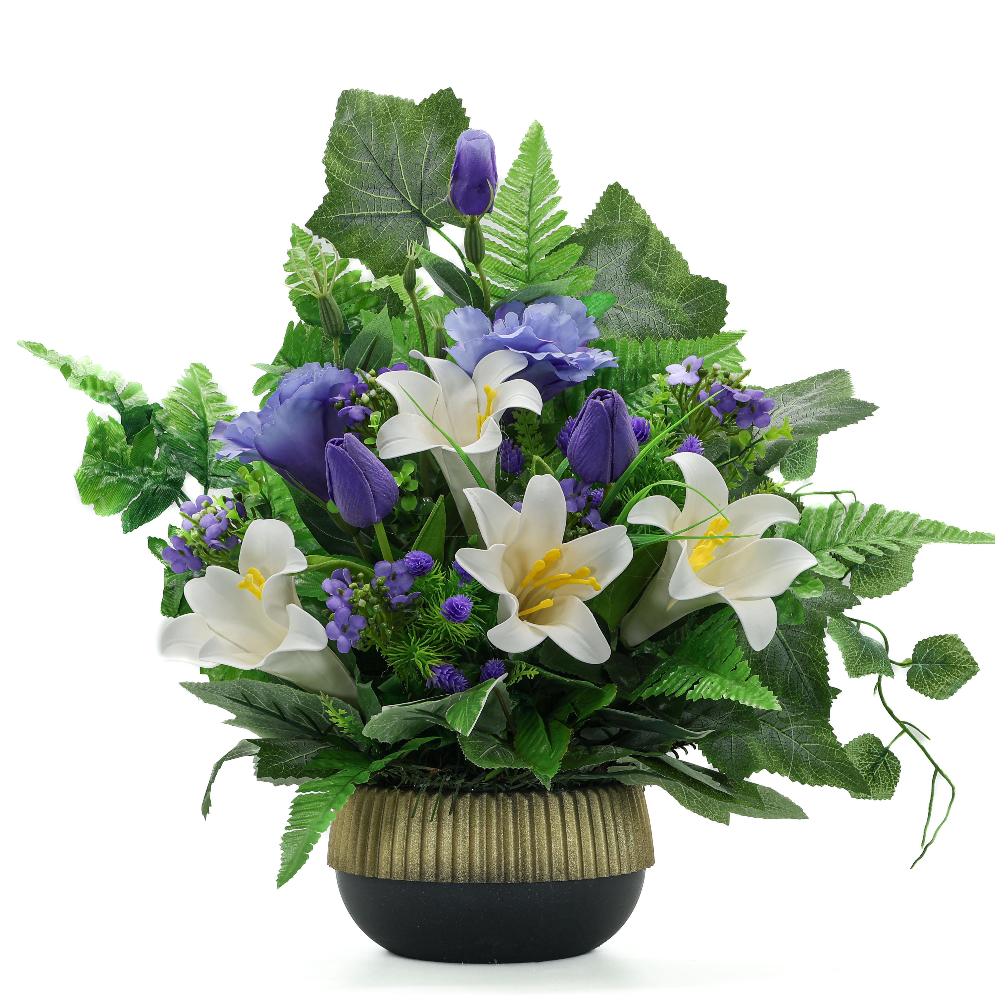 Композиция из искусственных цветов в золотистом кашпо 40 см (КЗС3040БФ)