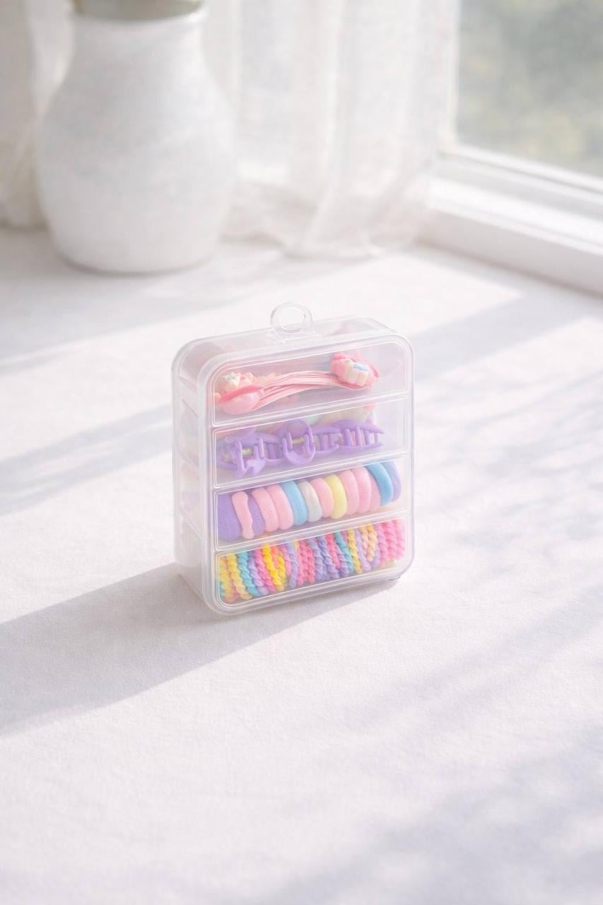 Набор аксессуаров для волос 2 в 1 миникрабики в форме цветов и резинки в боксе Разноцветный (2905912233)