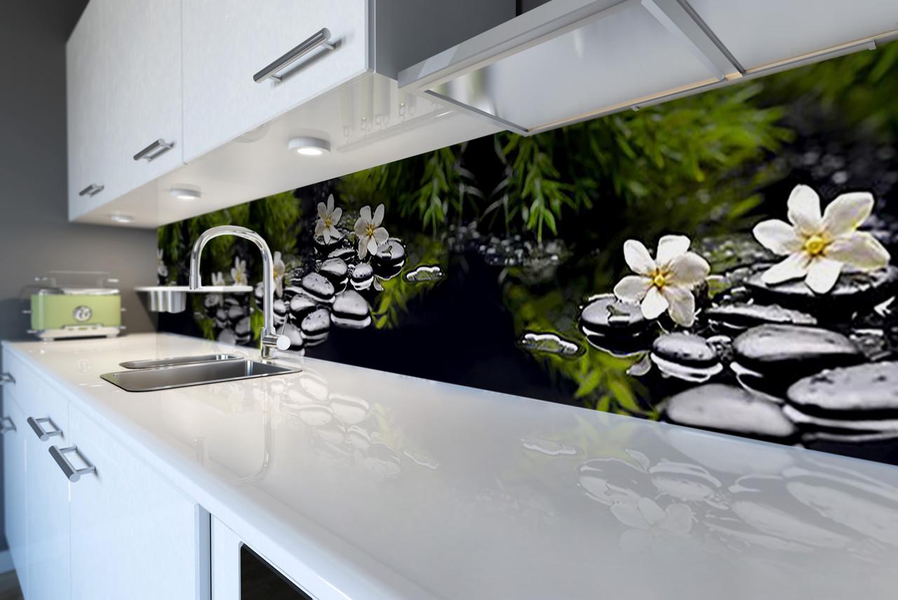 Кухонный фартук Черные камни реки из самоклеющейся виниловой пленки 65х250 см Черный