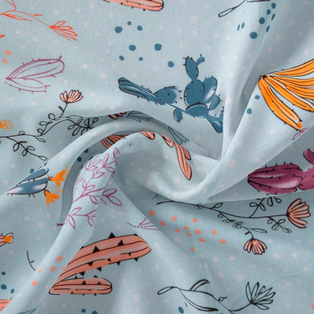 Ткань для постельного белья V-М08020 Кактусы бязь ранфорс 2,4м Ментоловый (19240)