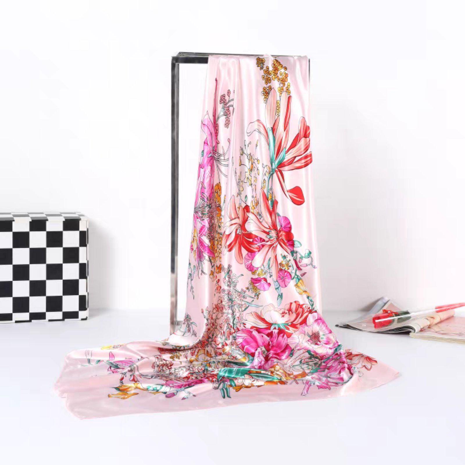 Шелковый платок Цветочный Mosi 90х90 см Розовый - фото 2