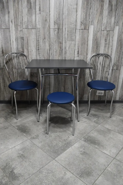 Кухонний комплект Ванесса Тріо стіл/стільці 2 шт./табурет в хром-корпусі 60х80х75 см Чорний/Синій (28374396)