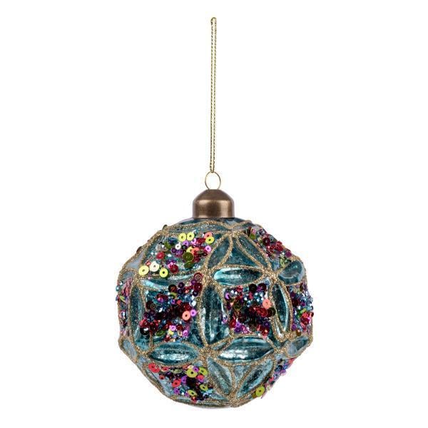 Шар новогодний Novogod’Ko стекло 10 см глянец орнамент Ярко-голубой (973859)