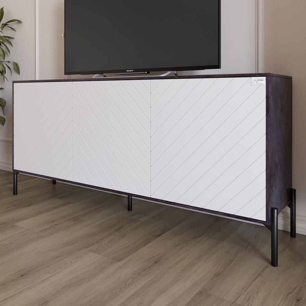 Тумба під телевізор із чорними металевими ніжками Lion Амарант 168x40x76,5 см Бетон темний/Білий (Lion-043030)