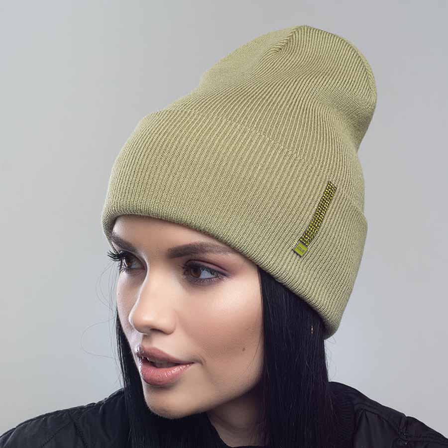 Шапка Leks Страза демисезонная с отворотом р. 53-57 Светлый хаки