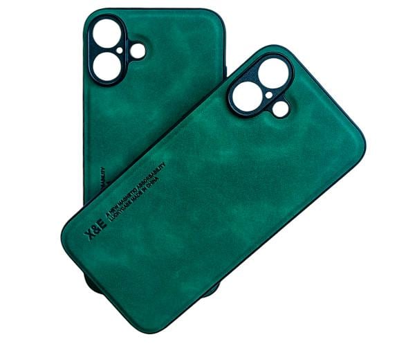 Кожаный чехол - накладка X&E для iPhone 16 Plus с металлической вставкой Зеленый