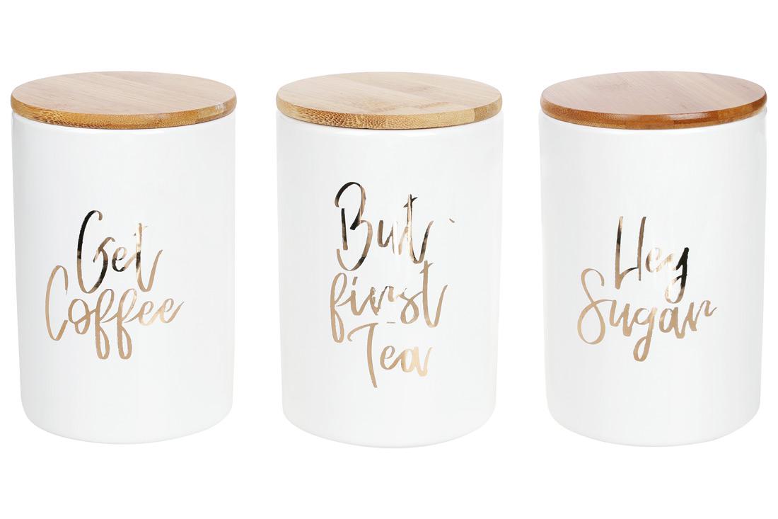 Набор керамических банок BonaDi Tea Time с бамбуковыми крышками 3 шт. 0,65 л (304-905)