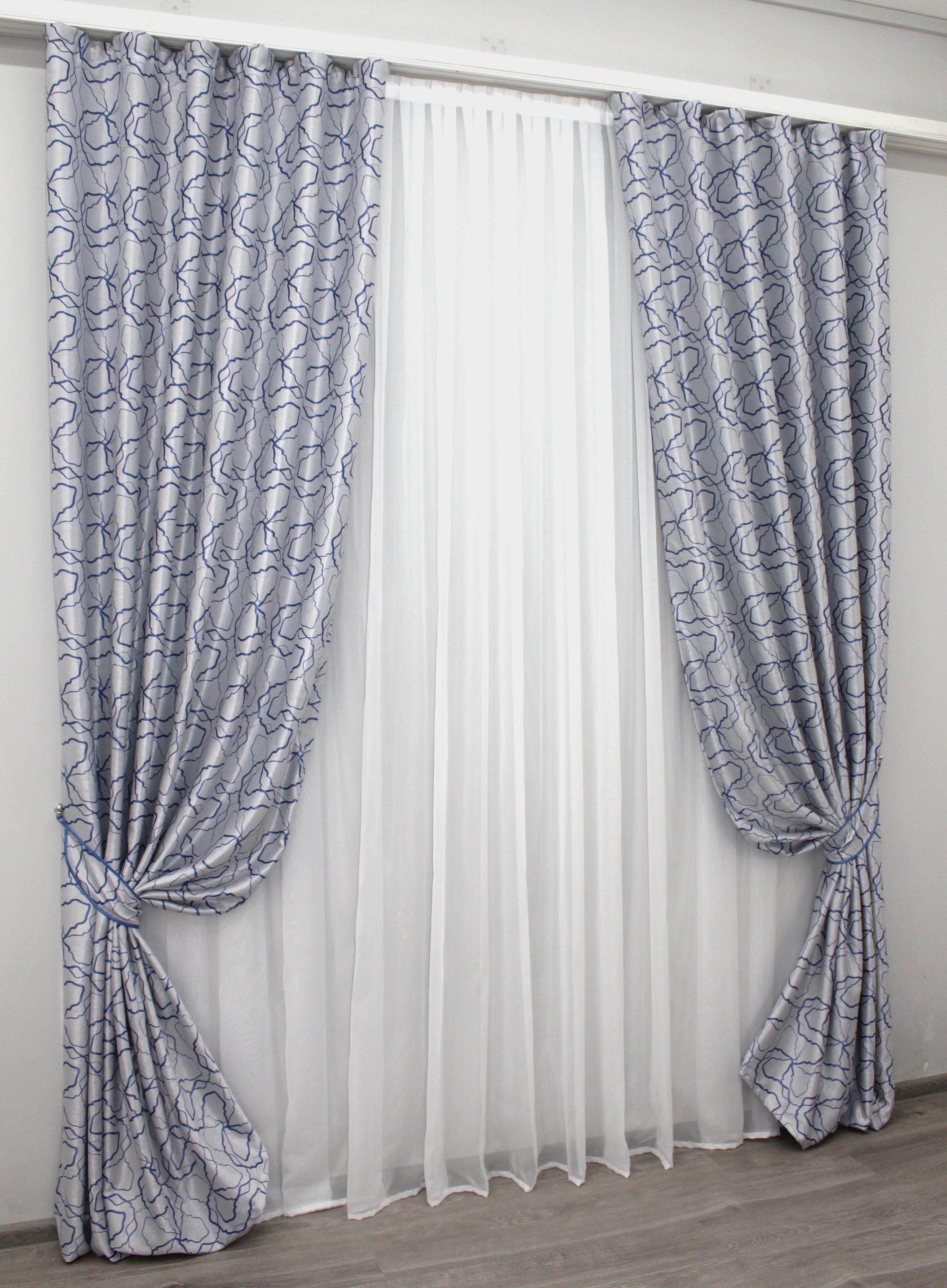 Комплект штор VR-Textil № 1004ш Б блэкаут 150х280 см 2 шт. Светло-серый/Синий (30-808)