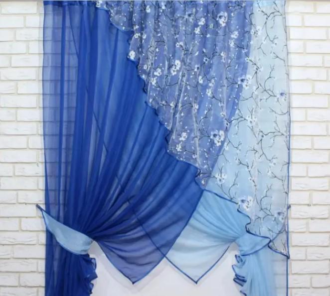 Комплект штор на кухню 300х170 см Синий/Голубой (063к 4) Комплект штор на кухню 300х170 см Синий/Голубой (063к 4)