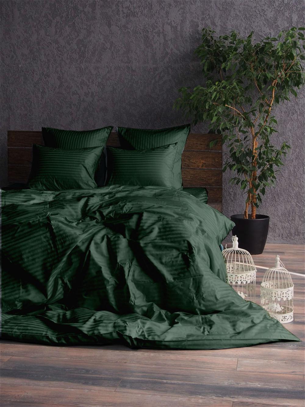 Комплект постельного белья LUX cатин Stripe полуторный 1/1 см Green (2038042679)