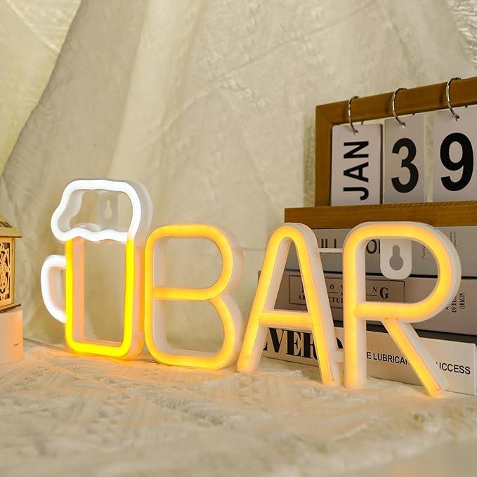 Неоновый настенный светильник Пиво Бар на батарейках/USB 14,5х35,5 см Желтый
