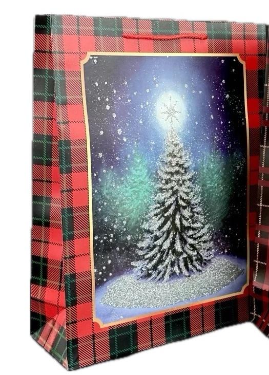 Подарунковий пакет новорічний Stenson L New Year's Eve паперовий 31х42х12 см Червоний (R33024-L)