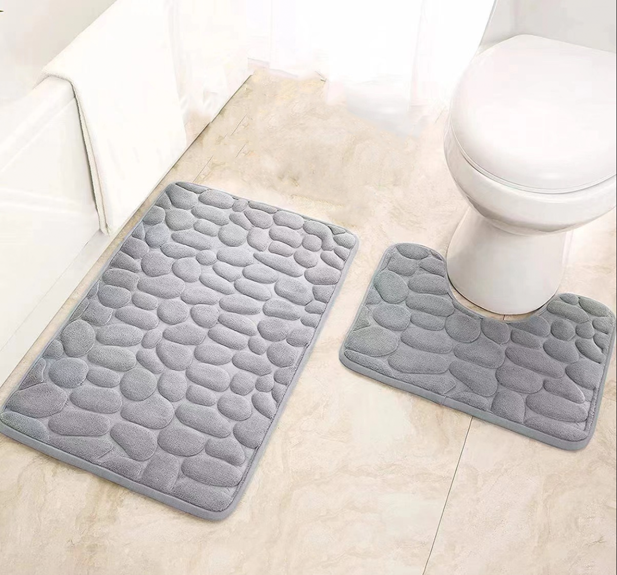 Набір килимків для ванної та туалету "Морські камені" нековзний 40х50/40х60 см Сірий (Е500289)