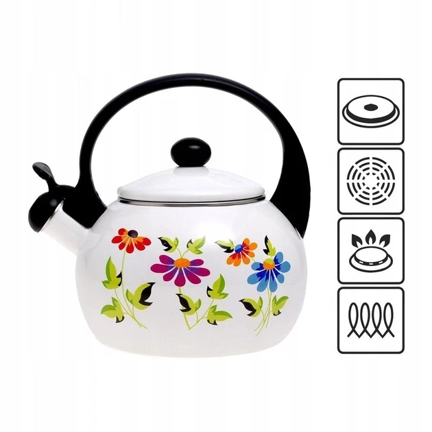Чайник со свистком Kamille KM-1030 с рисунком из эмалированной стали 2,2 л Белый (150-84-1030) - фото 2