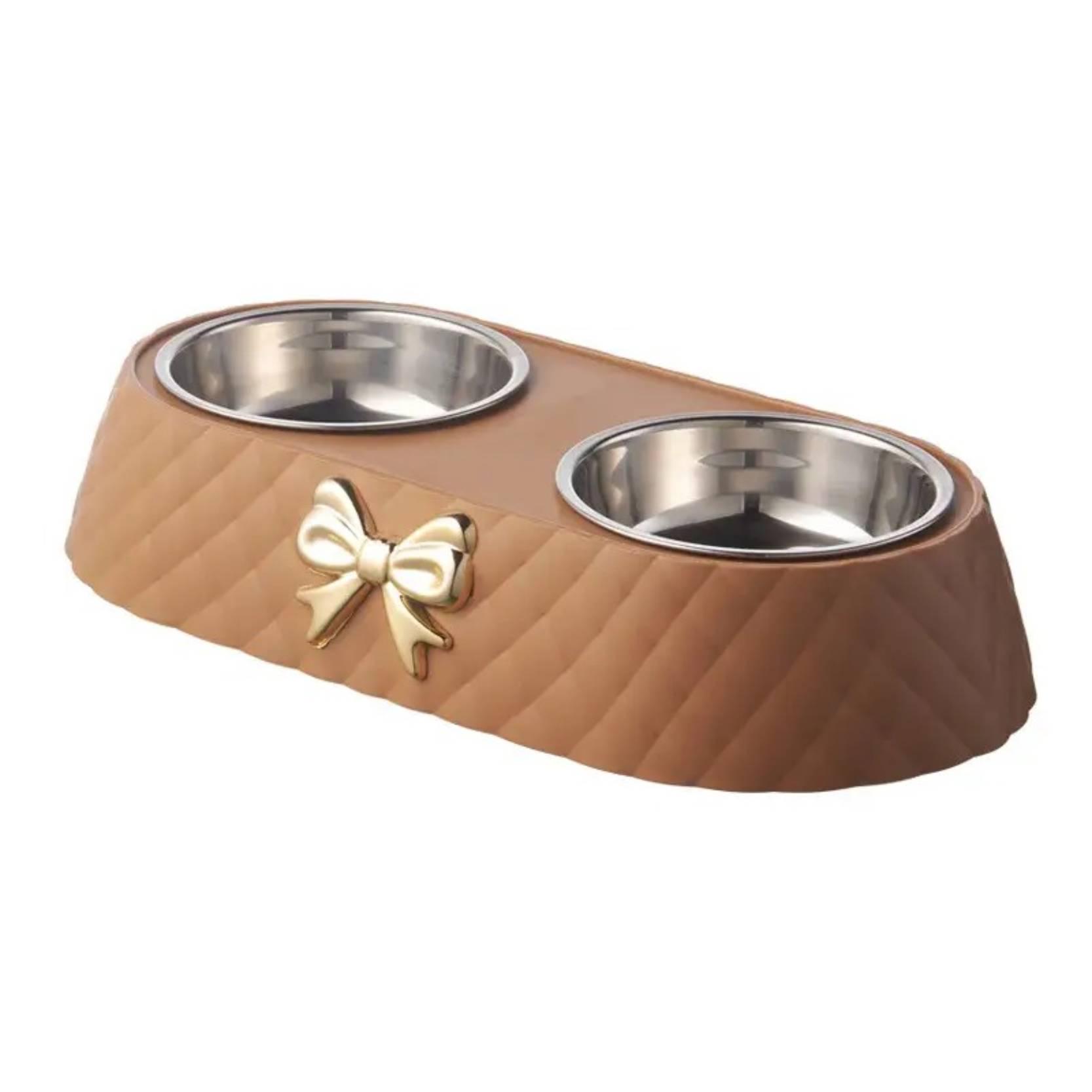Миска для кошек Taotaopets 138817 с подставкой двойная из нержавеющей стали 340х175х65 мм Brown (784780096)