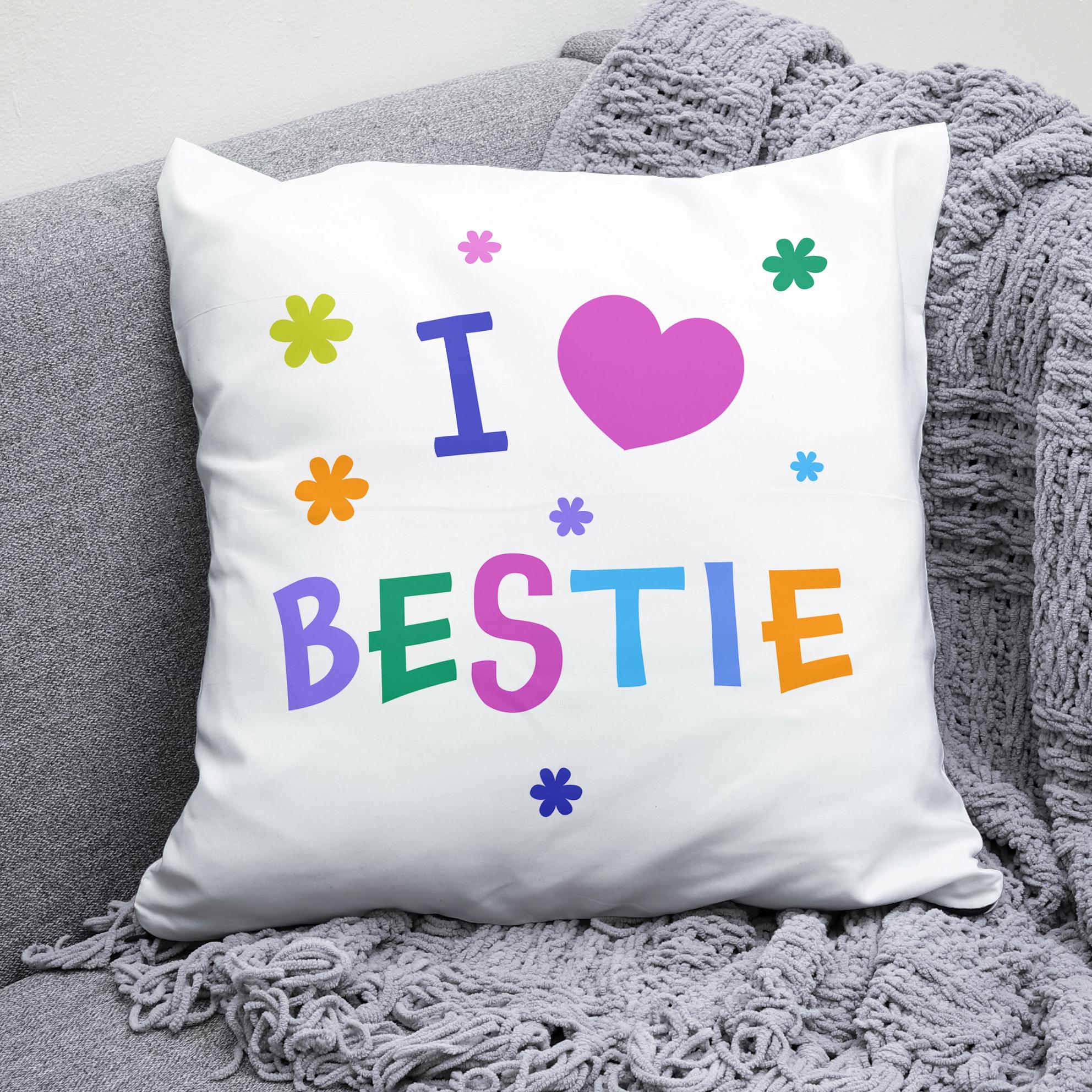 Плюшевая подушка квадрат с принтом "I love you bestie"
