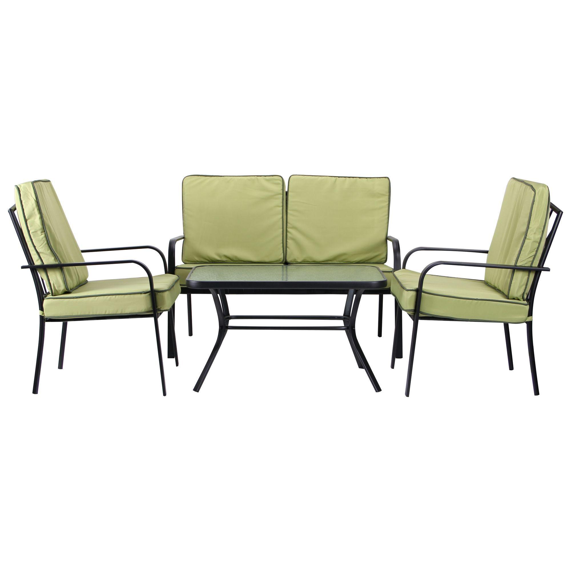 Садовая мебель AMF Veracruz комплект сталь/текстилен/закаленное стекло Черный/Салатовый